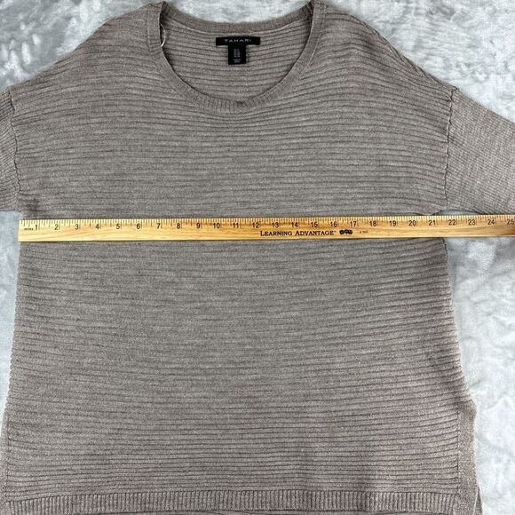 Tahari Ribbed Pullover Sweater Womens 1X Brown 50% Merino Wool Slouchy (0947) - Picture 7 of 8